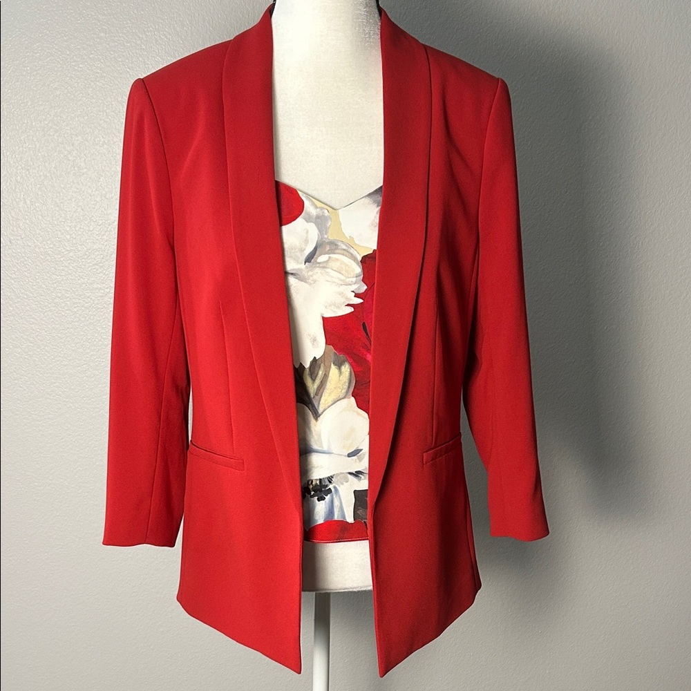 H&M Red Shawl Collar Blazer Jacket 3/4 Length Sleeves (Size 8)